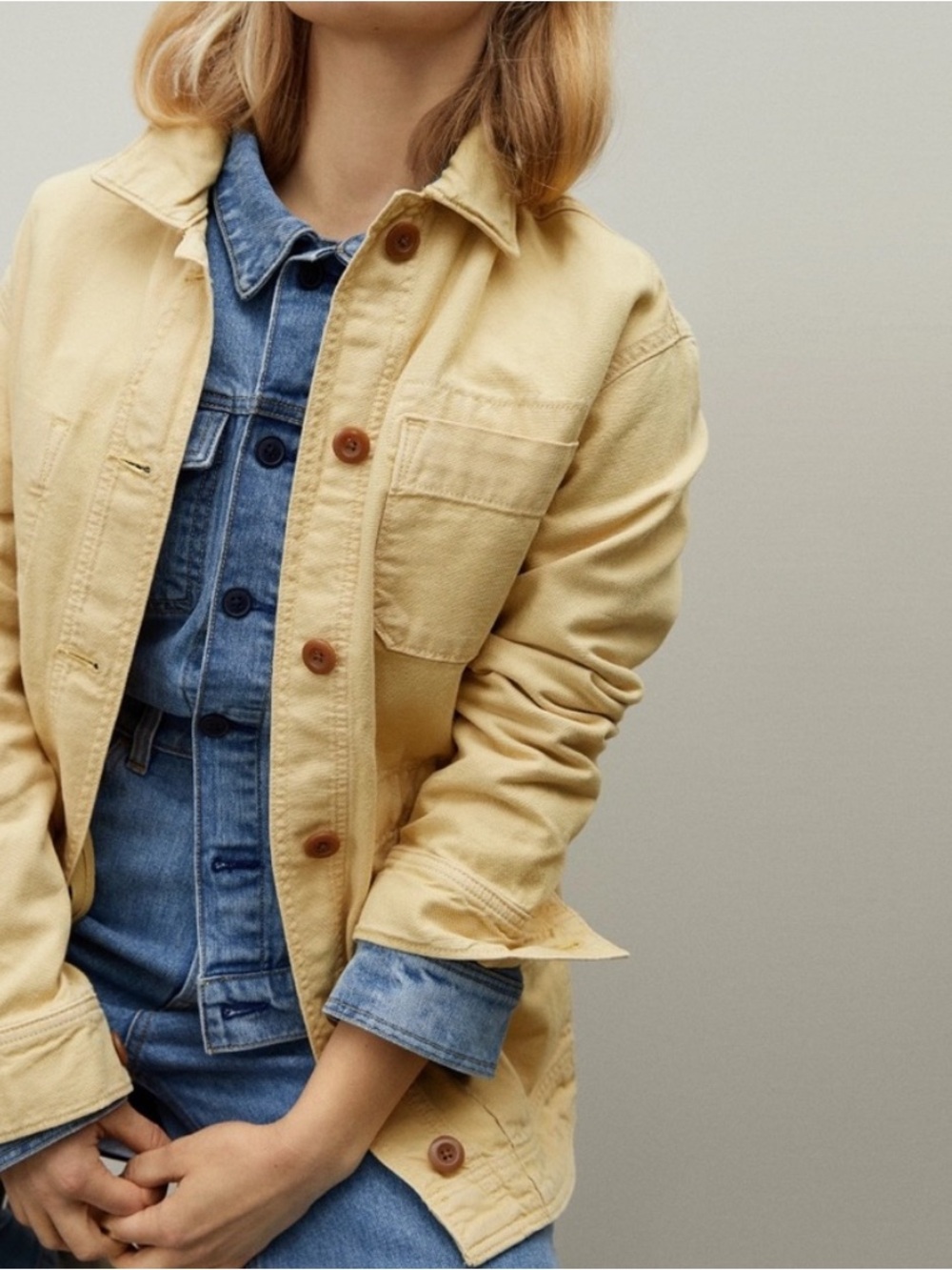 Everlane Cinchable Light Yellow Cotton Chore Jacket